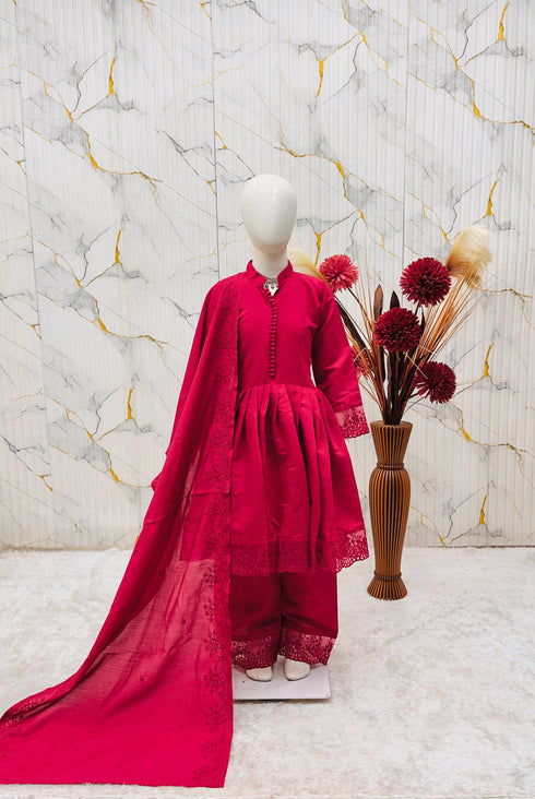 Pink Heavy Roman Sillk Stitched Embroidery Sequence Work - Detail View | Samyak Fashion