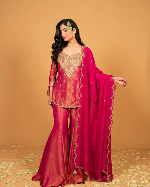 Pink Heavy Simar Silk Elegant Salwar Suit - Back View | Samyak Fashion