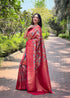 Pink Kanchipattu Silk Party Wear Saree With Blouse - Back View | Samyak Fashion