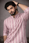 Pink Linen Mens Short Kurta - Front View | Samyak Fashion