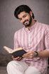 Pink Linen Mens Short Kurta - Side View | Samyak Fashion