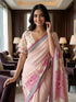 Pink Linen Saree With Blouse - Side View | Samyak Fashion