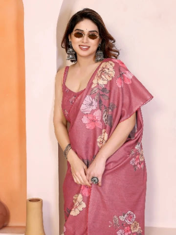 Pink Manipuri Silk Elegant Party Wear Saree Collection With Blouse - Close-up View | Samyak Fashion
