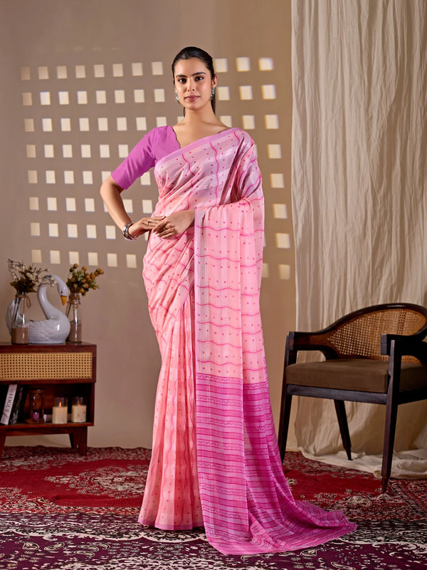Pink Monsoon Georgette Silk Party Wear Saree With Blouse - Front View | Samyak Fashion