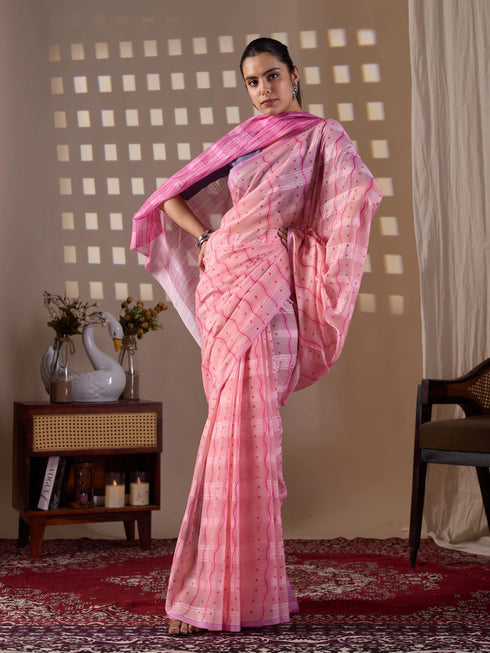 Pink Monsoon Georgette Silk Party Wear Saree With Blouse - Back View | Samyak Fashion