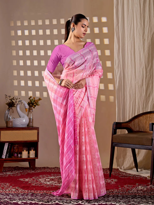 Pink Monsoon Georgette Silk Party Wear Saree With Blouse - Detail View | Samyak Fashion
