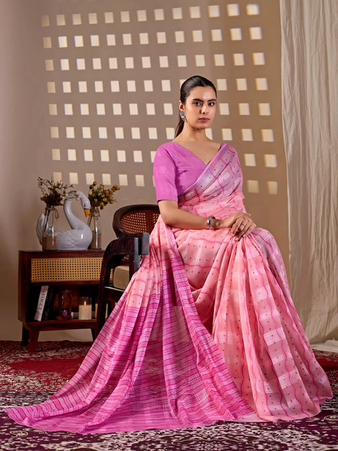 Pink Monsoon Georgette Silk Party Wear Saree With Blouse - Close-up View | Samyak Fashion