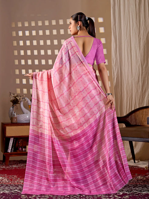 Pink Monsoon Georgette Silk Party Wear Saree With Blouse - Full View | Samyak Fashion