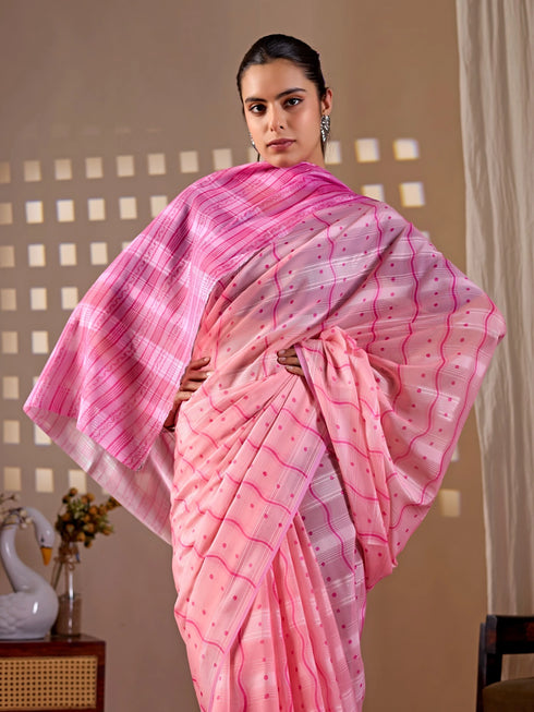Pink Monsoon Georgette Silk Party Wear Saree With Blouse - Styled View | Samyak Fashion