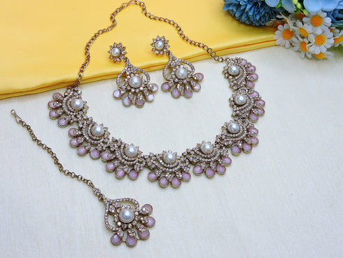 Pink Necklace - Side View | Samyak Fashion