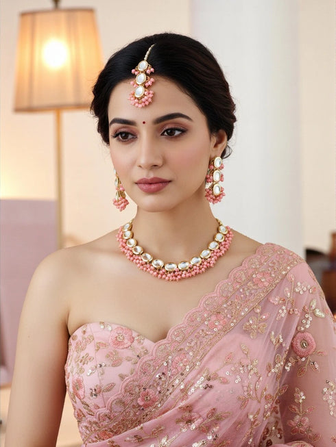 Pink Necklace Set - Front View | Samyak Fashion