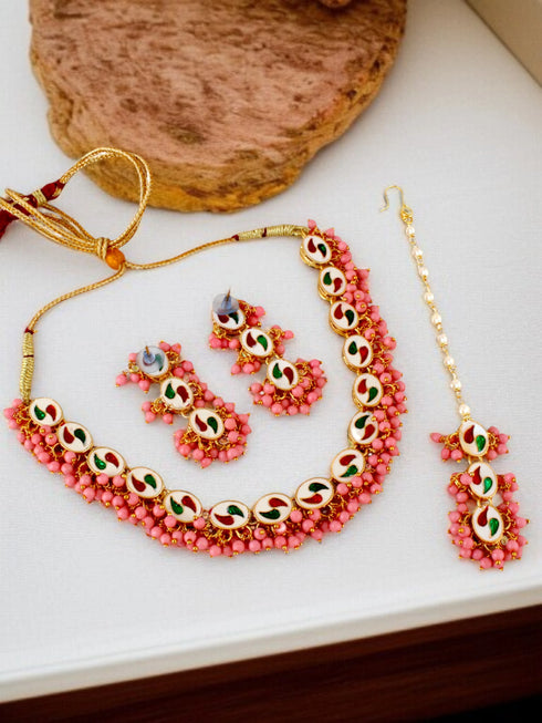 Pink Necklace Set - Side View | Samyak Fashion