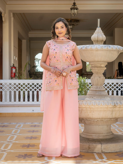Pink Premium Star Georgette Salwar Suit - Front View | Samyak Fashion