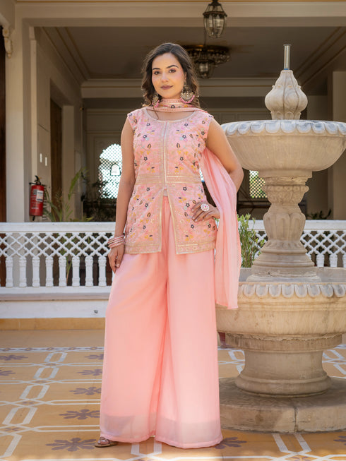 Pink Premium Star Georgette Salwar Suit - Back View | Samyak Fashion
