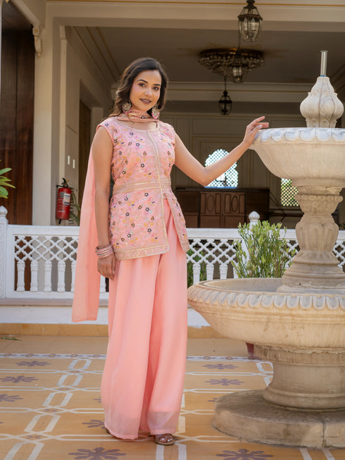 Pink Premium Star Georgette Salwar Suit - Detail View | Samyak Fashion