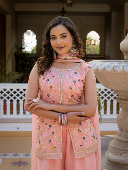 Pink Premium Star Georgette Salwar Suit - Full View | Samyak Fashion