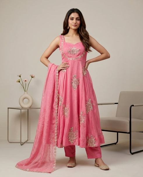 Pink Pure Fendy Silk Elegant Salwar Suit - Back View | Samyak Fashion
