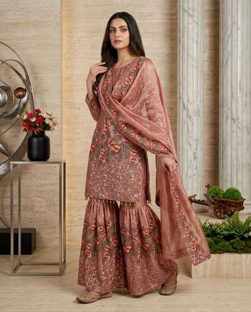 Pink Pure Fendy Silk Elegant Salwar Suit - Back View | Samyak Fashion