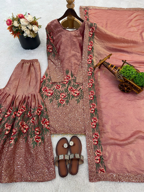 Pink Pure Fendy Silk Elegant Salwar Suit - Side View | Samyak Fashion