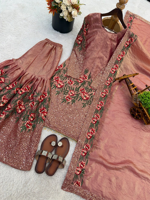 Pink Pure Fendy Silk Elegant Salwar Suit - Detail View | Samyak Fashion