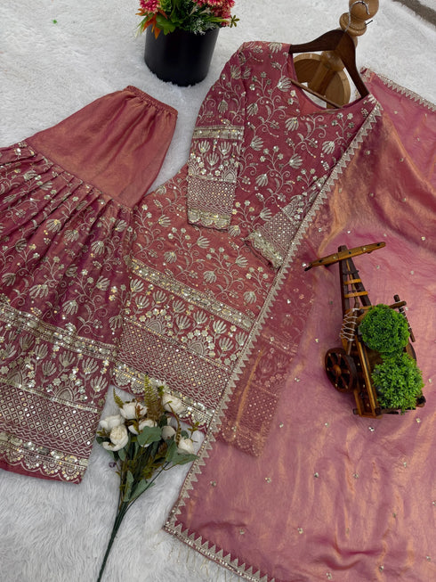 Pink Pure Gmy Silk Elegant Salwar Suit - Side View | Samyak Fashion