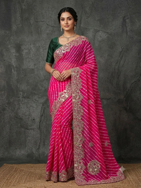 Pink Pure Soft Cyc Georgette Saree With Blouse - Front View | Samyak Fashion
