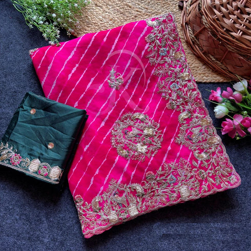 Pink Pure Soft Cyc Georgette Saree With Blouse - Back View | Samyak Fashion