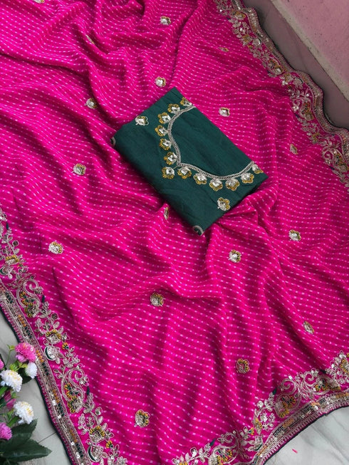 Pink Pure Soft Cyc Georgette Saree With Blouse - Back View | Samyak Fashion