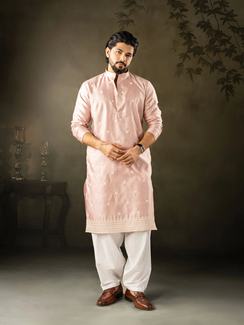 Pink Rayon Mens Kurta With Payjama - Front View | Samyak Fashion
