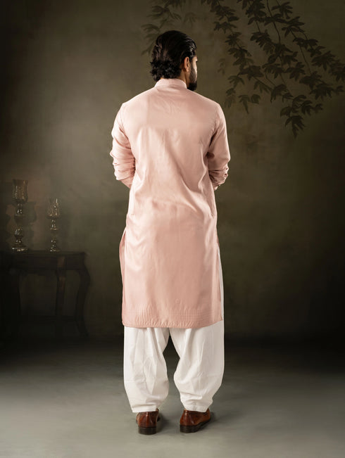 Pink Rayon Mens Kurta With Payjama - Back View | Samyak Fashion