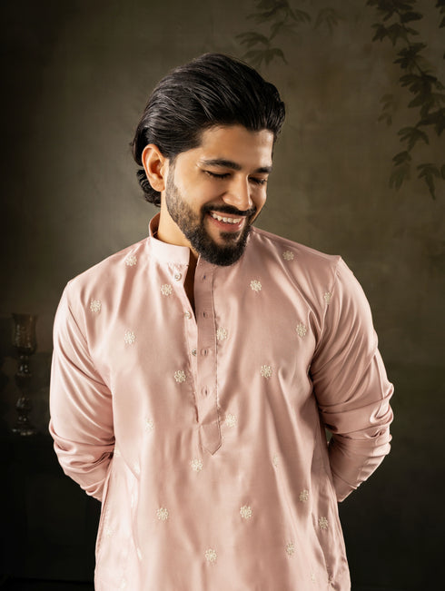 Pink Rayon Mens Kurta With Payjama - Side View | Samyak Fashion