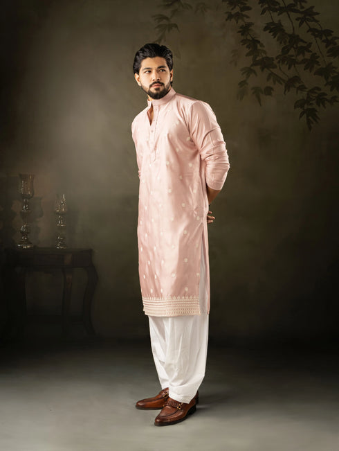 Pink Rayon Mens Kurta With Payjama - Detail View | Samyak Fashion