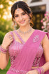 Pink Real Premium Lycra Party Wear Ready To Wear Saree With Blouse - Back View | Samyak Fashion