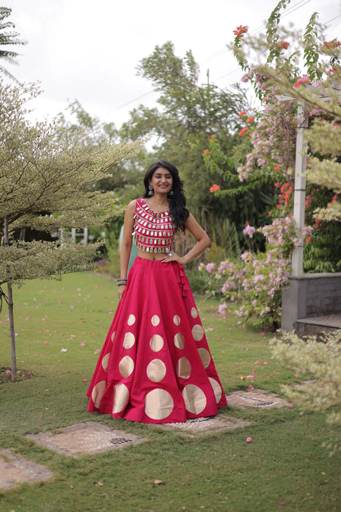 Pink Roman Silk Lahenga Choli - Front View | Samyak Fashion