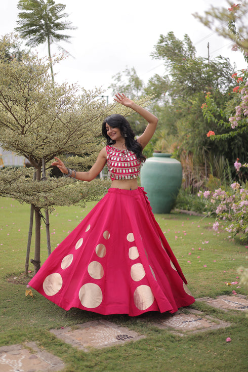 Pink Roman Silk Lahenga Choli - Detail View | Samyak Fashion