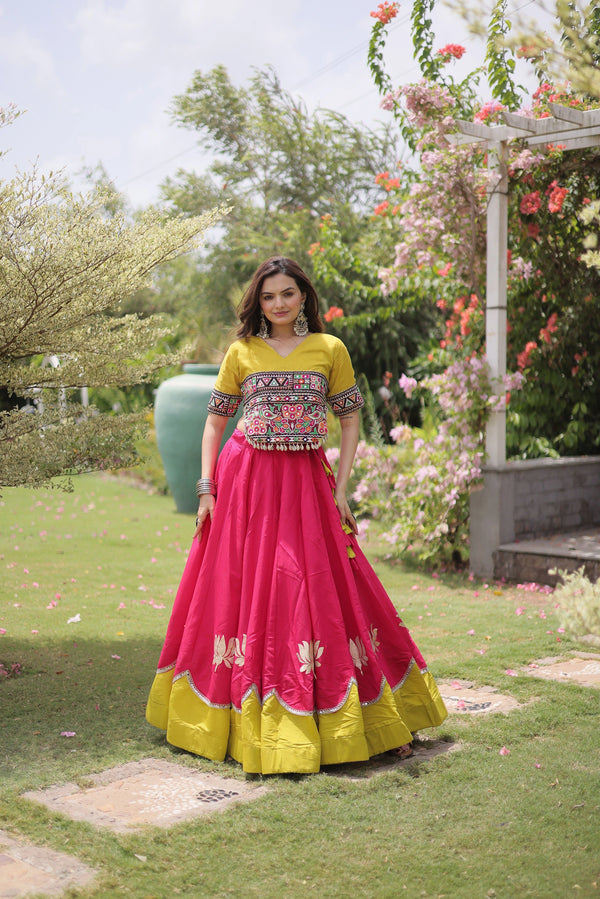 Pink Roman Silk Lehenga Choli - Front View | Samyak Fashion