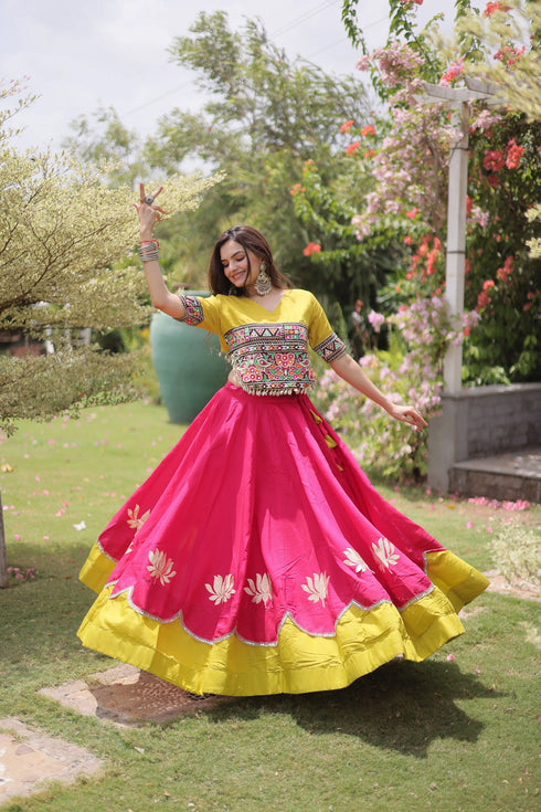 Pink Roman Silk Lehenga Choli - Detail View | Samyak Fashion