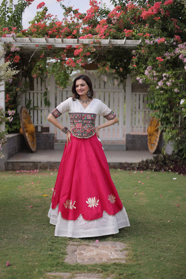 Pink Roman Silk Lehenga Choli - Front View | Samyak Fashion