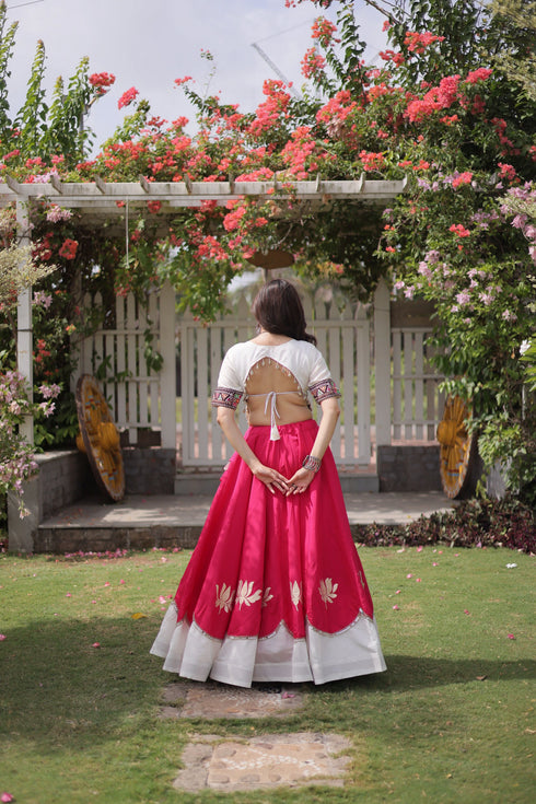 Pink Roman Silk Lehenga Choli - Back View | Samyak Fashion