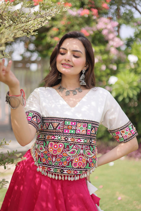 Pink Roman Silk Lehenga Choli - Side View | Samyak Fashion
