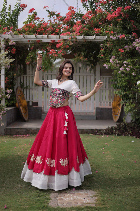 Pink Roman Silk Lehenga Choli - Detail View | Samyak Fashion
