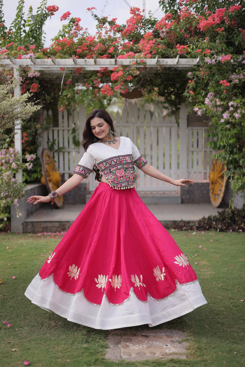 Pink Roman Silk Lehenga Choli - Close-up View | Samyak Fashion