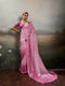 Pink Satin Elegant Party Wear Saree Collection With Blouse - Front View | Samyak Fashion