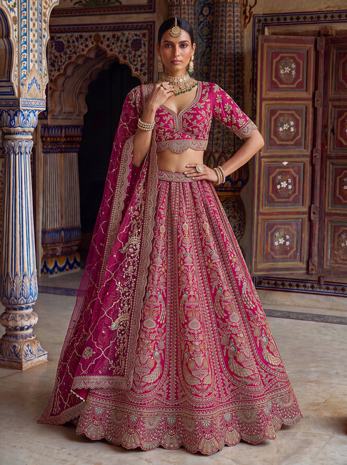 Pink Silk Lehenga Choli - Front View | Samyak Fashion