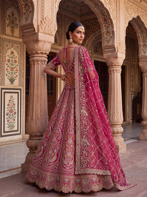 Pink Silk Lehenga Choli - Back View | Samyak Fashion