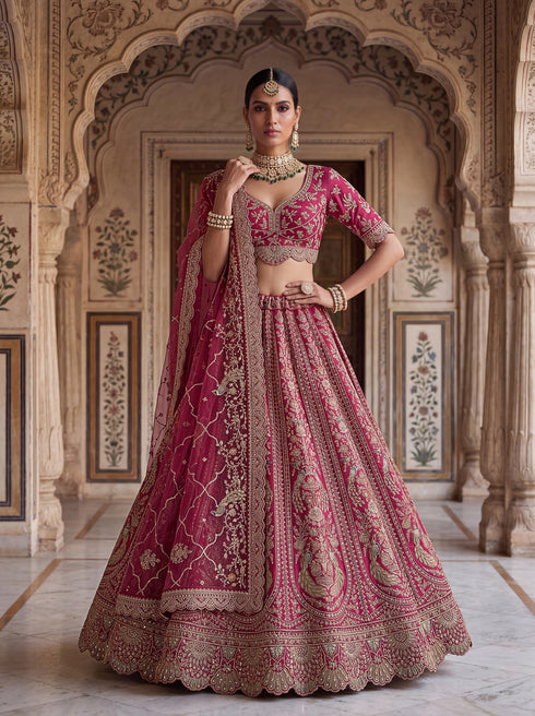 Pink Silk Lehenga Choli - Close-up View | Samyak Fashion