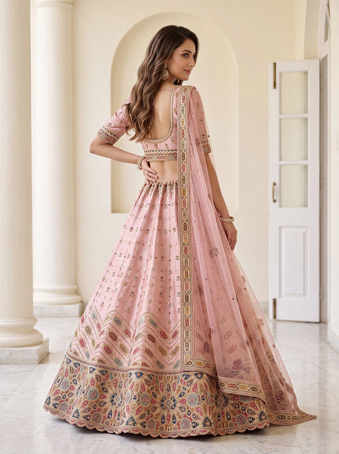 Pink Silk Lehenga Choli - Back View | Samyak Fashion