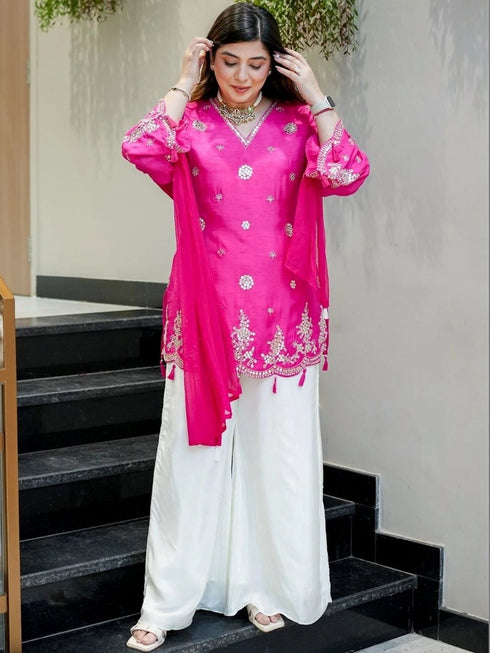 Pink Silk Salwar Suits - Front View | Samyak Fashion
