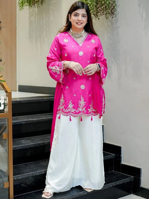 Pink Silk Salwar Suits - Back View | Samyak Fashion