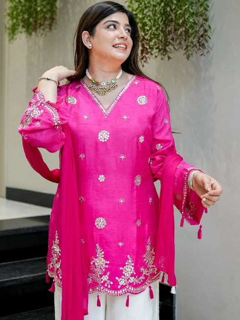 Pink Silk Salwar Suits - Side View | Samyak Fashion